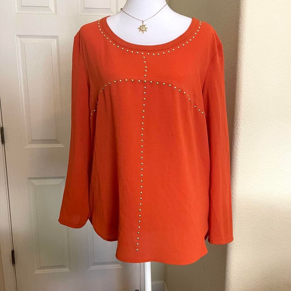 Michael Kors Orange Long Sleeve Bedazzled Blouse - size large